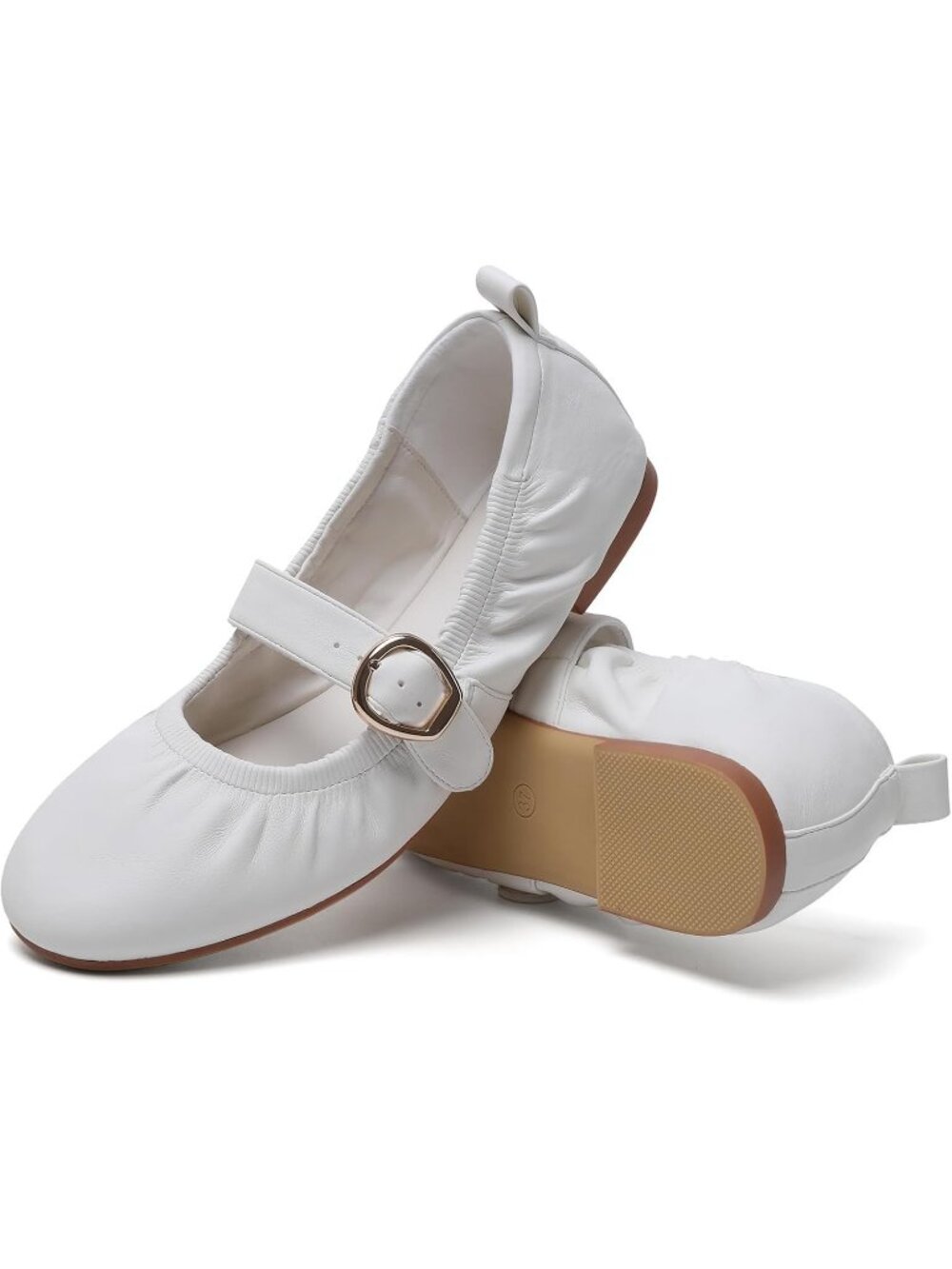 Women's White PU Square Toe Strap Ballet Flats Lace up Bow Comfortable Shoes